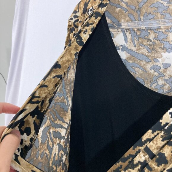 JM Collection size XL Leopard Print Houndstooth Stretch Layered 3/4 Sleeve Top - Picture 4 of 9